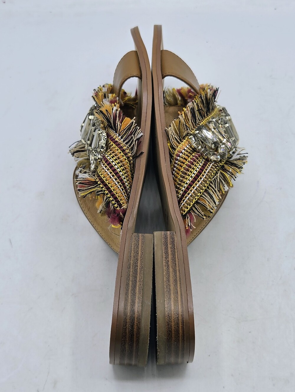 Crown Vintage Somaya Embellished Fringe Flat Sandals Tan Brown 9M - Picture 9 of 16